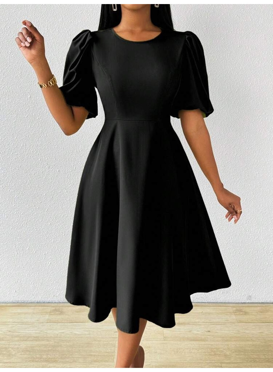 Kadın Kısa Balon Kollu Bisiklet Yaka Kiloş Janjan Krep Elbise