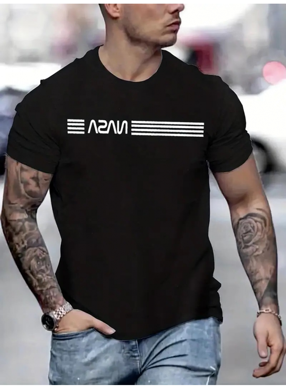 Erkek Kısa Kollu NASA Baskı Bisiklet Yaka T-shirt