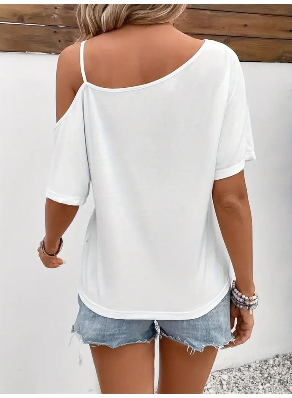 Kadın Tek Omuzu Açık Ip Askılı Baskılı Viskon Bluz