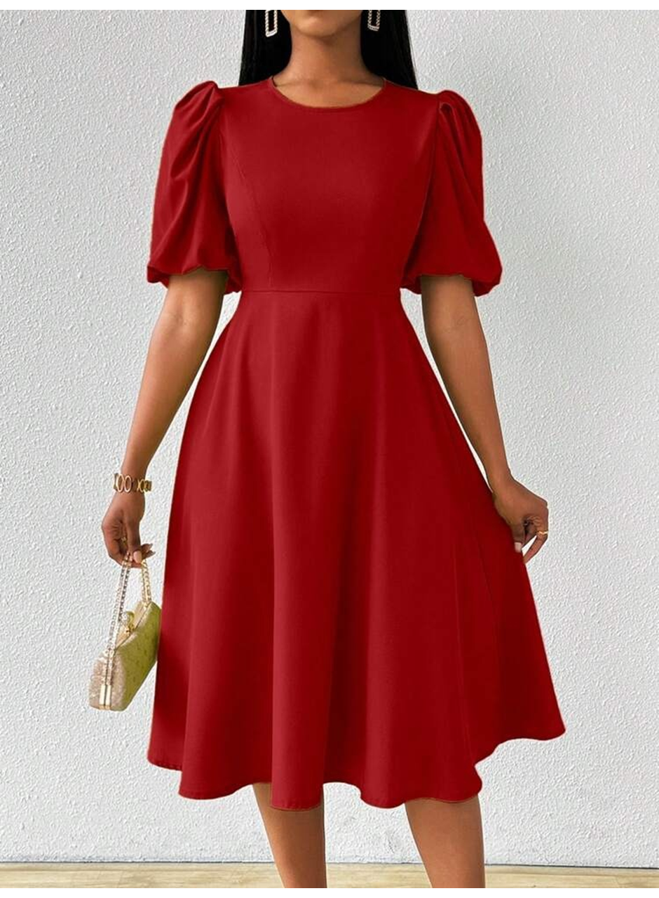 Kadın Kısa Balon Kollu Bisiklet Yaka Kiloş Janjan Krep Elbise