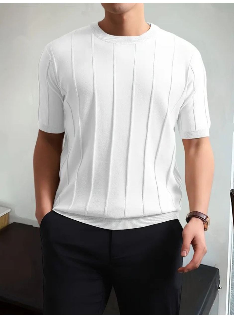 Erkek Kısa Kollu Bisiklet Yaka çizgili Triko Tshirt