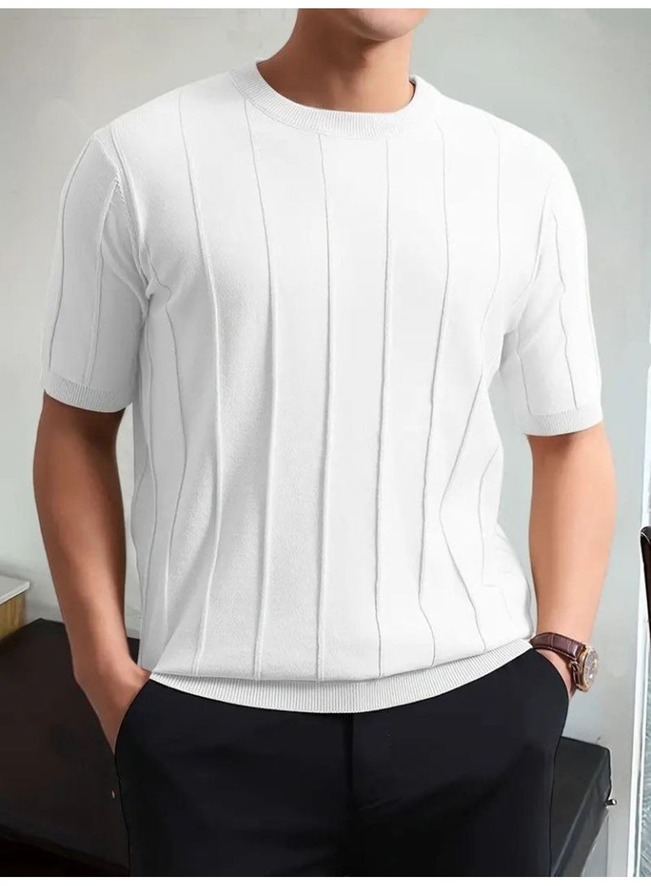 Erkek Kısa Kollu Bisiklet Yaka çizgili Triko Tshirt