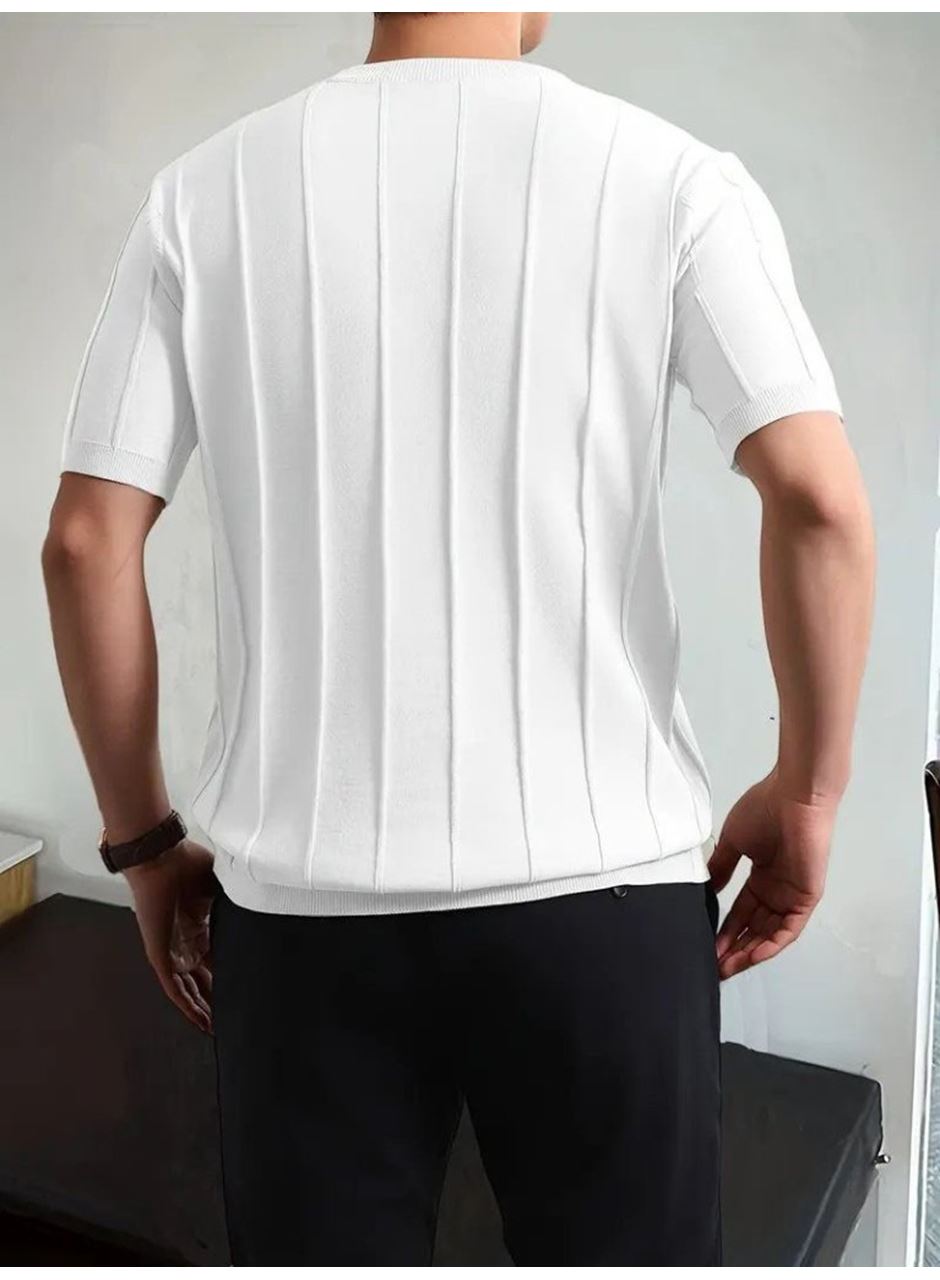 Erkek Kısa Kollu Bisiklet Yaka çizgili Triko Tshirt