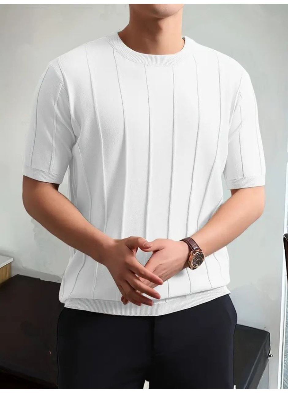 Erkek Kısa Kollu Bisiklet Yaka çizgili Triko Tshirt