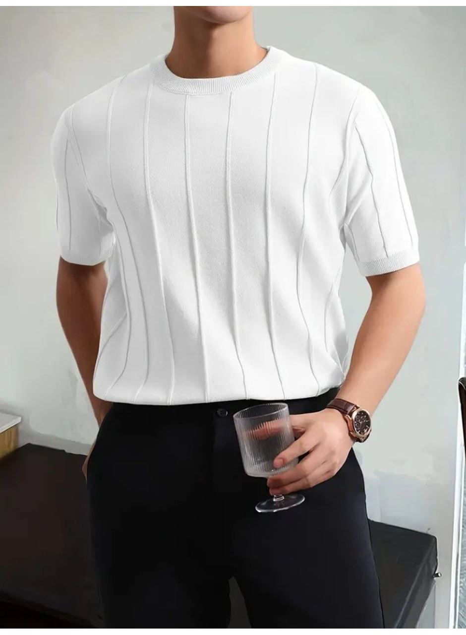 Erkek Kısa Kollu Bisiklet Yaka çizgili Triko Tshirt