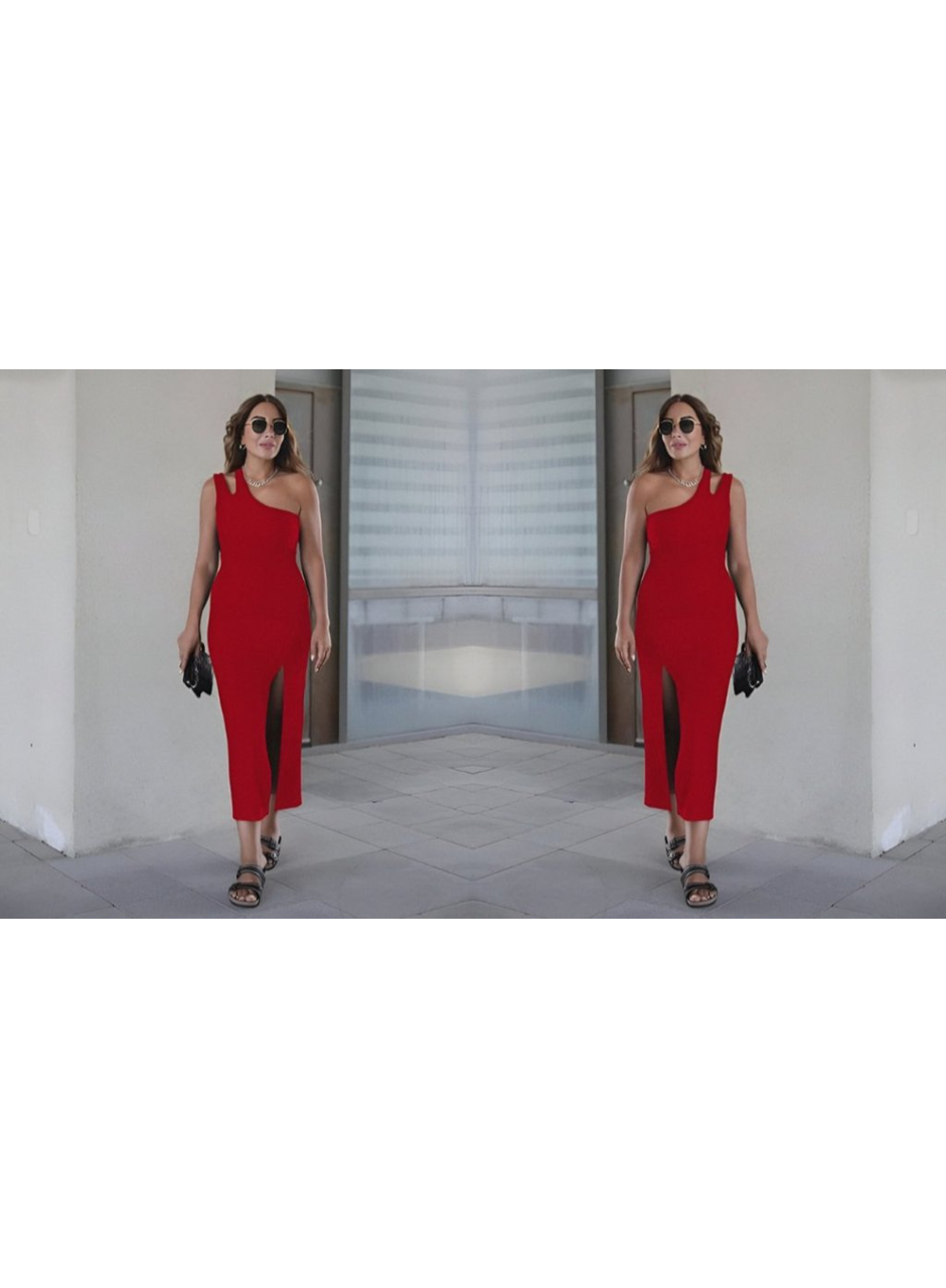 Kadın Kolsuz Tek Omuz Damla Detay JanJan Krep Elbise