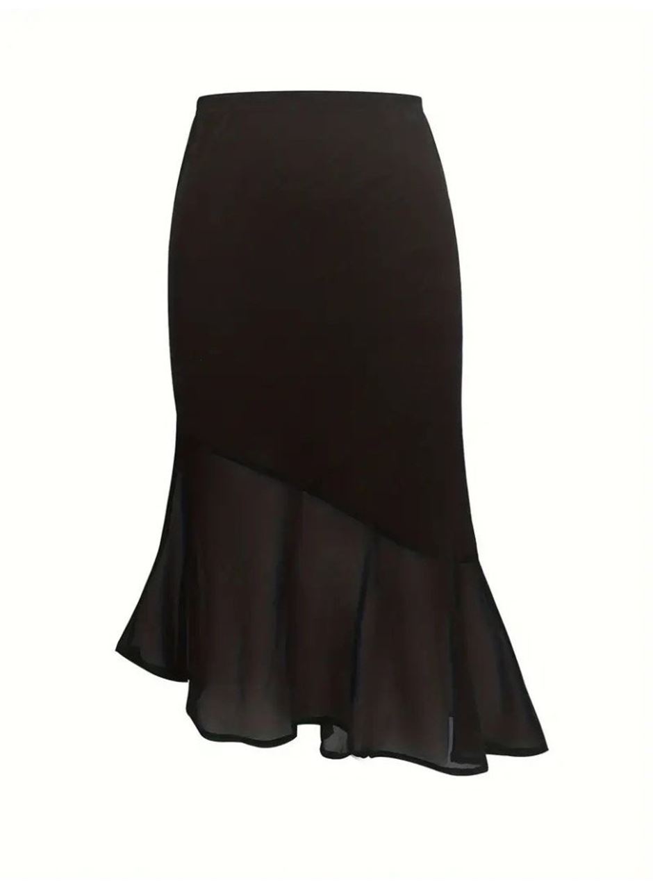 Kadın Yüksek Bel Asimetrik Detaylı Ithal Krep Etek