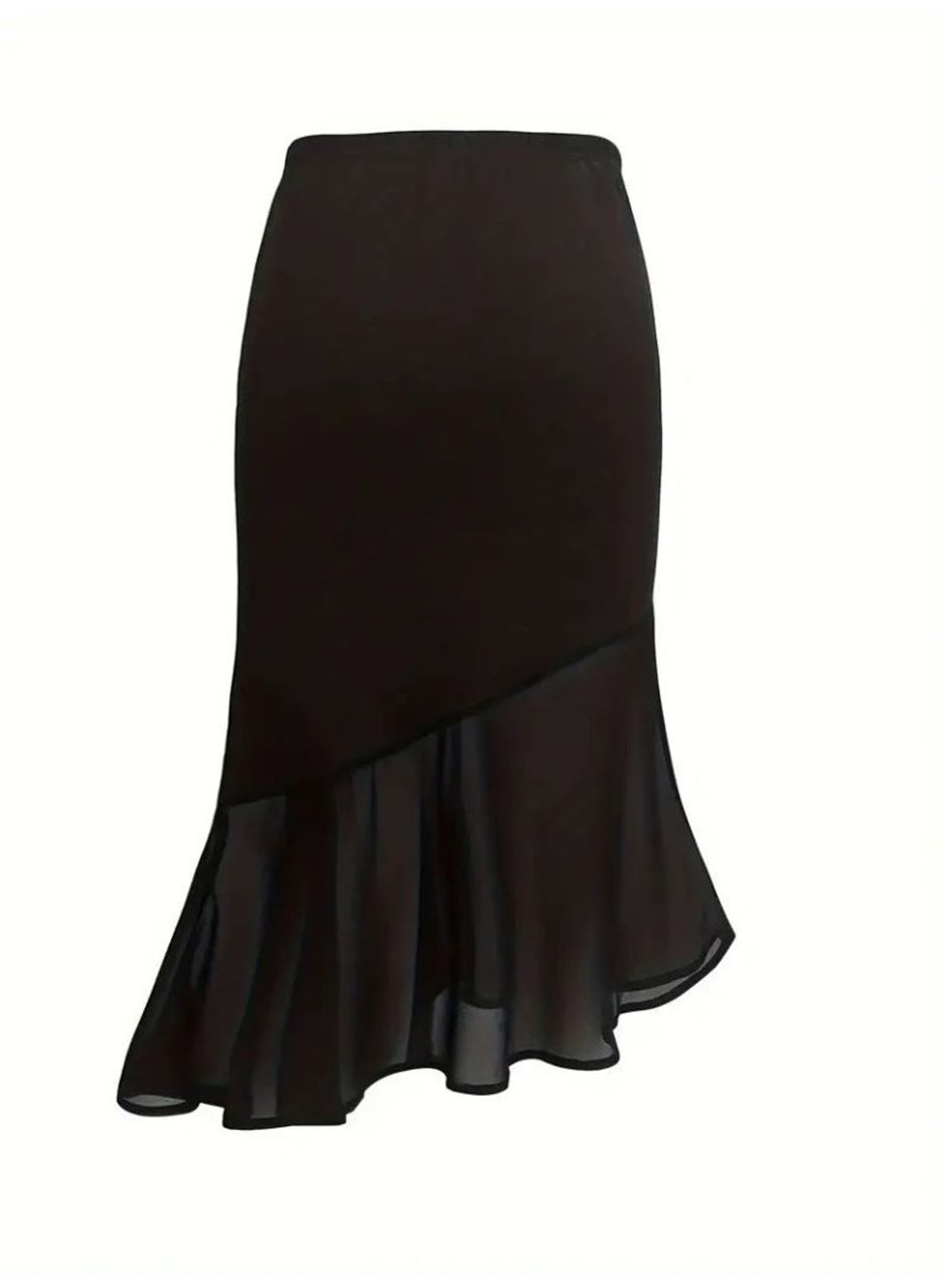 Kadın Yüksek Bel Asimetrik Detaylı Ithal Krep Etek