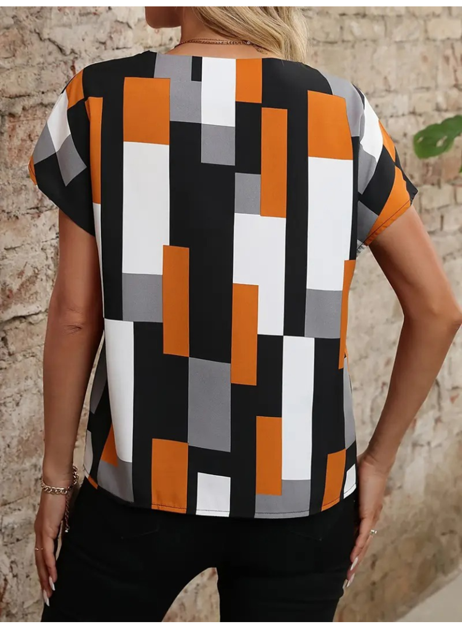 Kadın Kısa Kollu V Yakalı Yarasa Kollu Atlas Bluz