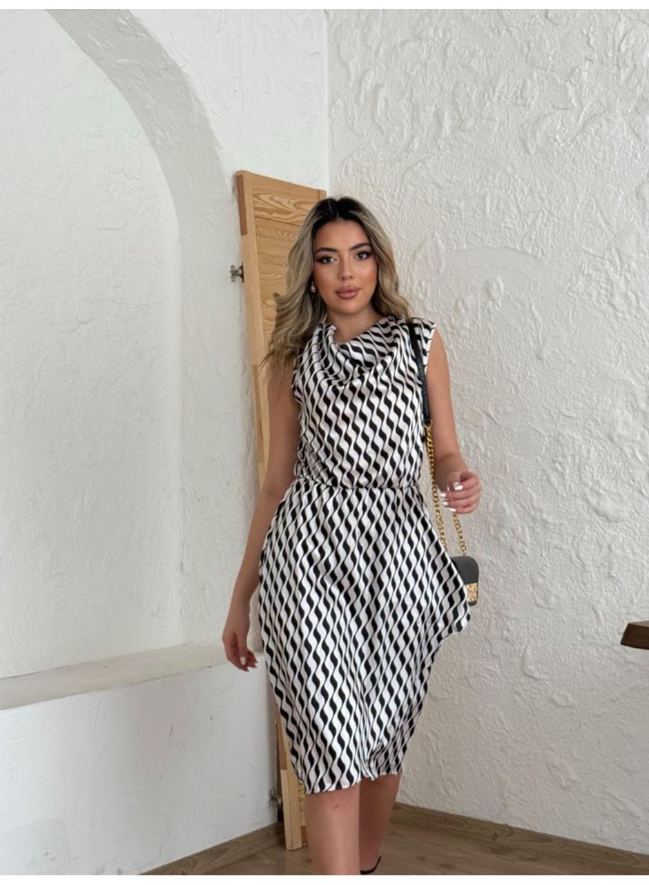 Kadın Degaje Yaka önden çapraz Detay Saten Midi Elbise