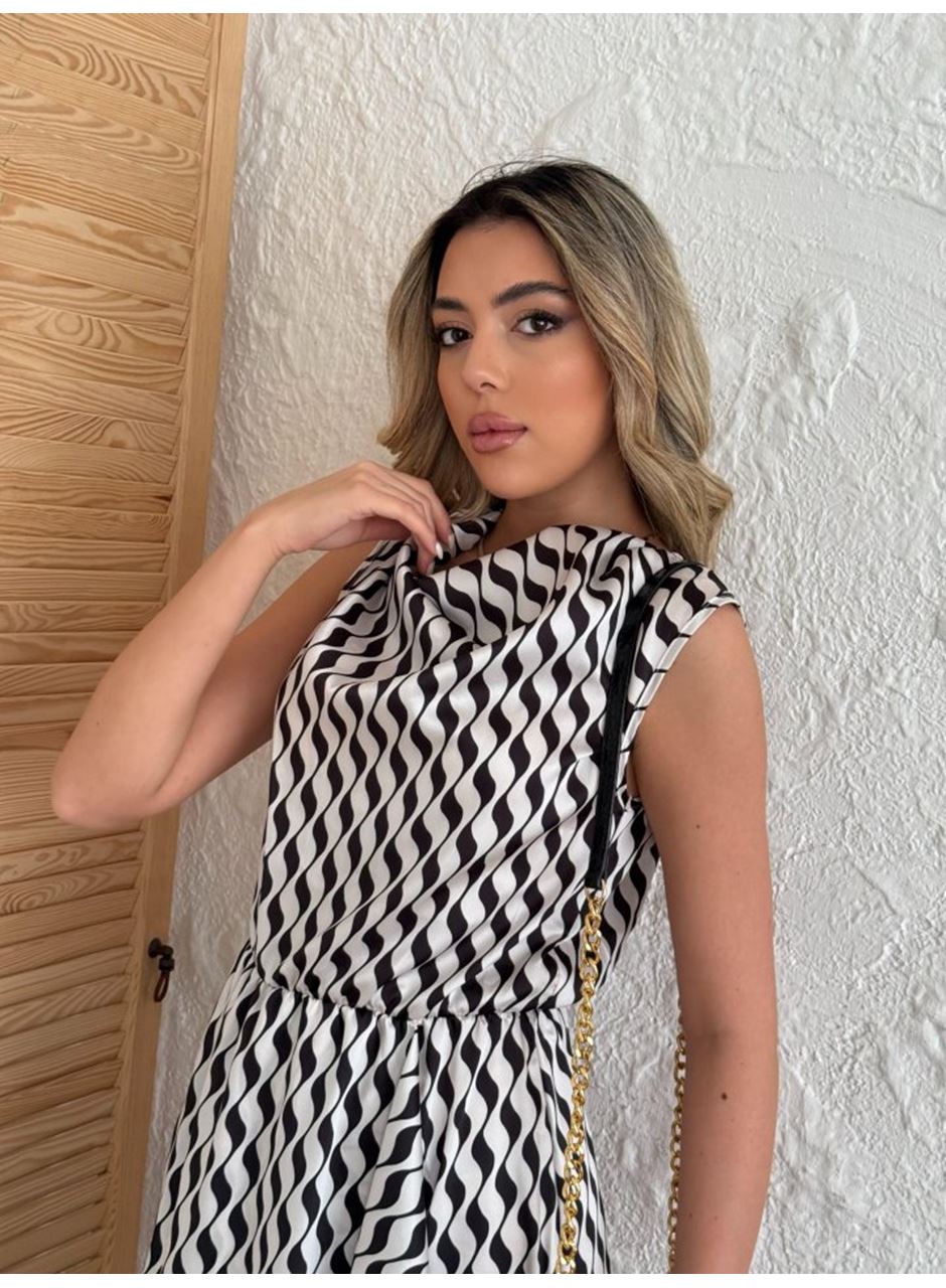 Kadın Degaje Yaka önden çapraz Detay Saten Midi Elbise