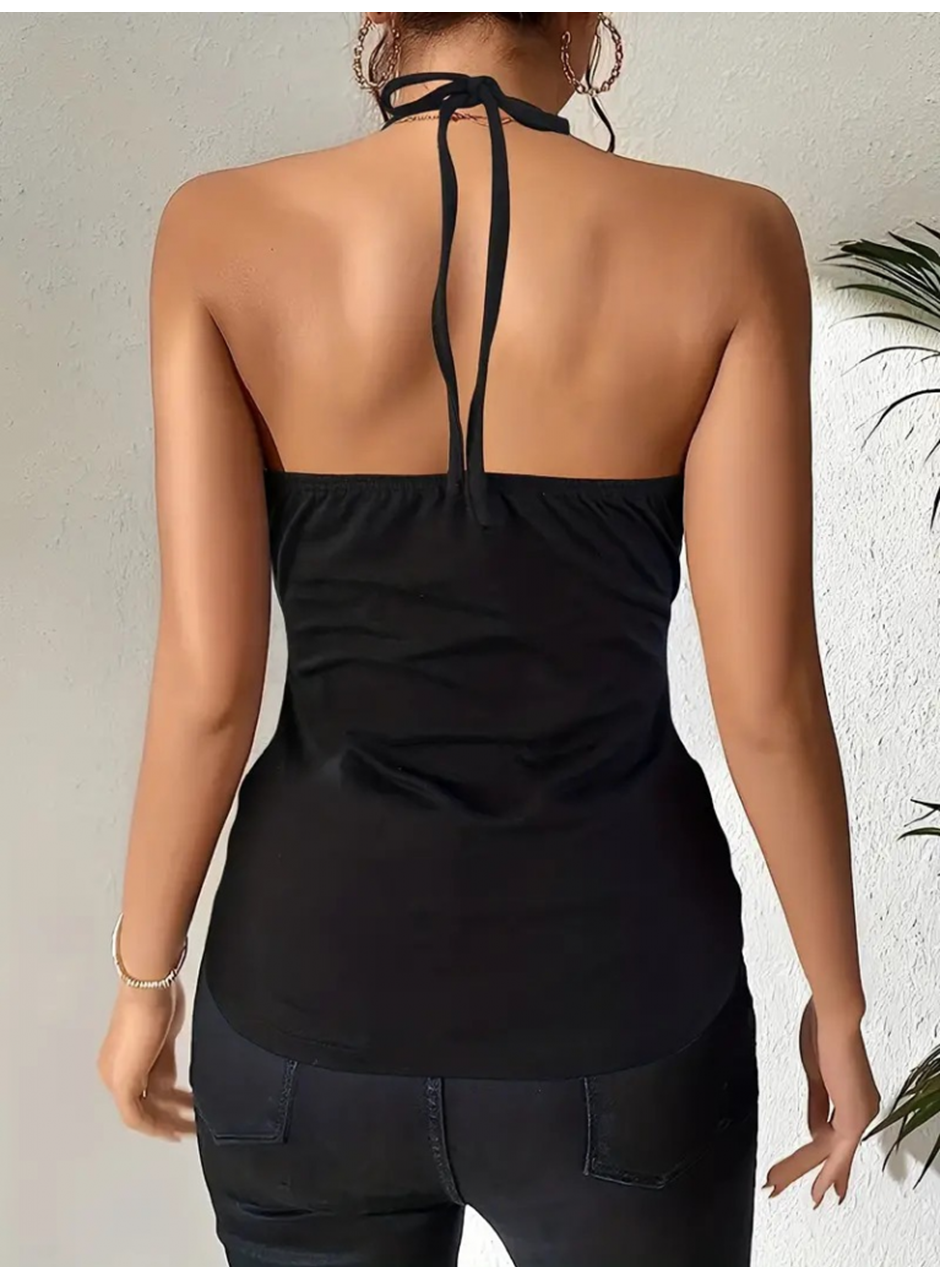 Kadın Askılı Kuş Gözü Ve Dekolte Detay Boyundan Bağlamalı Viskon Bluz