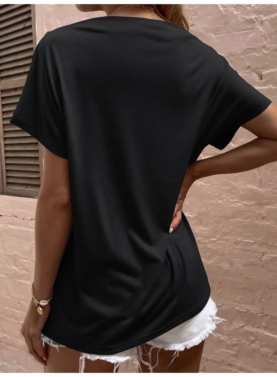 Kadın Tek Omuzu Açık Düğme Detaylı Salaş Viskon Bluz