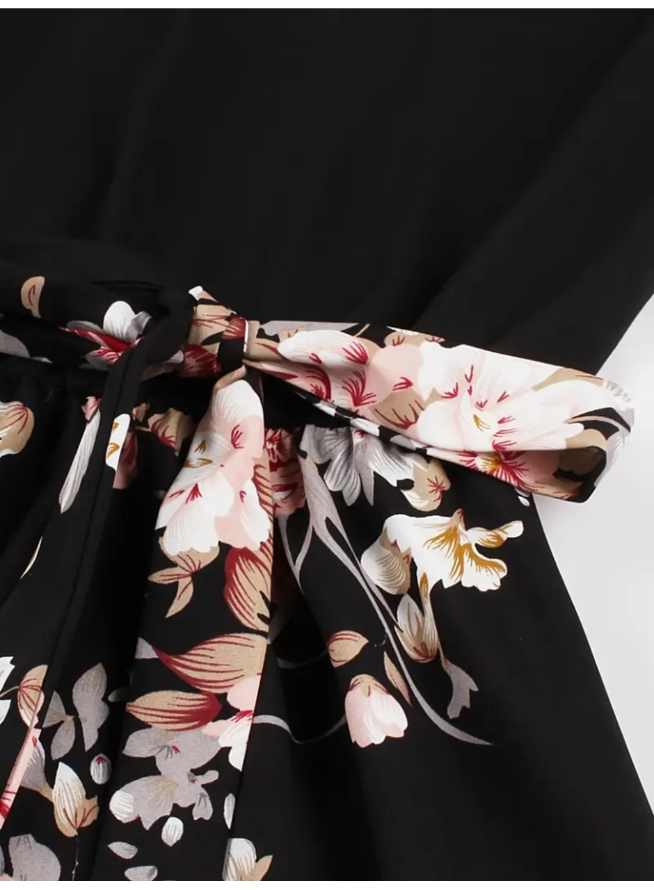 Kadın Kısa Kollu Bisiklet Yaka çiçek Desenli üst Viskon Alt Süprem Kısa Elbise