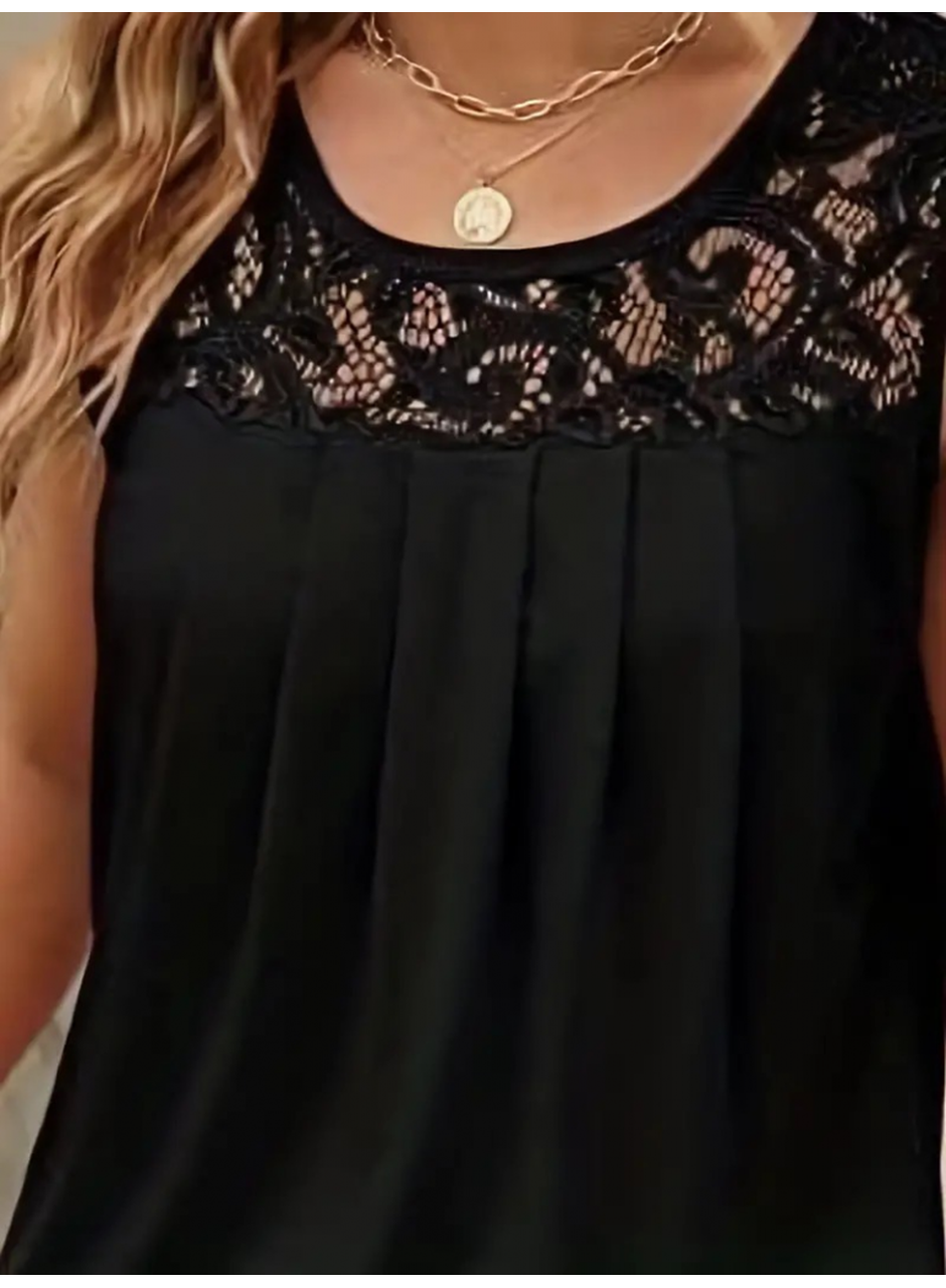 Kadın Askılı Yuvarlak Yaka Dantel Detaylı Viskon Bluz