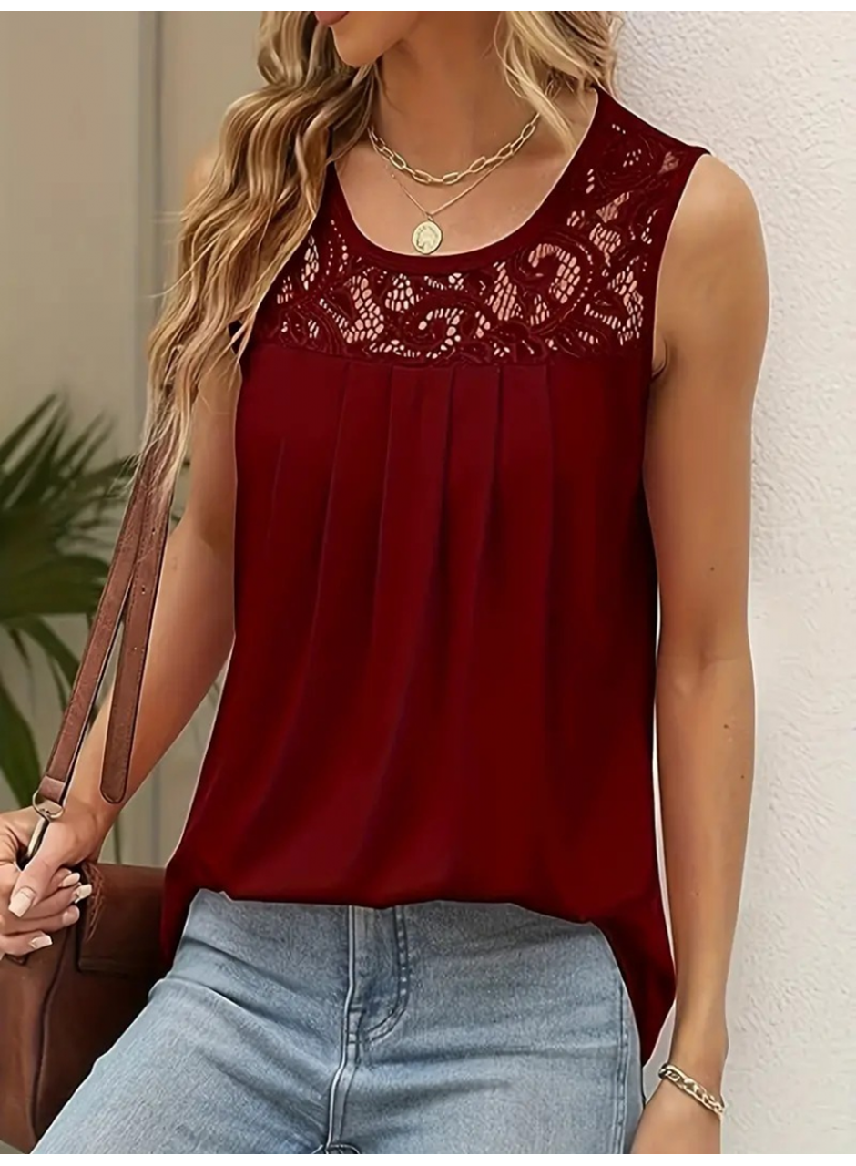 Kadın Askılı Yuvarlak Yaka Dantel Detaylı Viskon Bluz