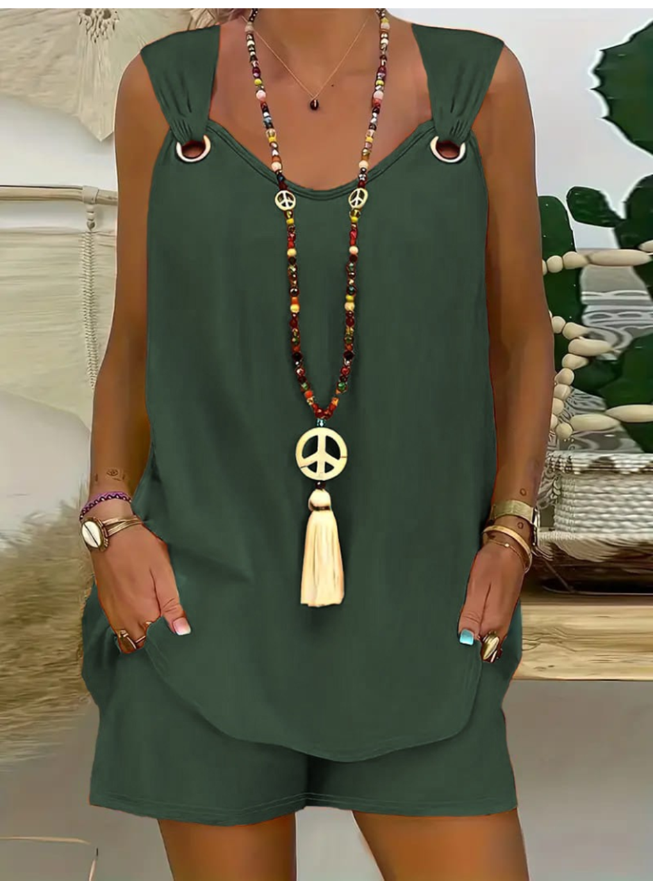 Kadın Sıfır Kol V Yaka Kuş Gözü Detay Bluz Short Aerobin Ikili Takım