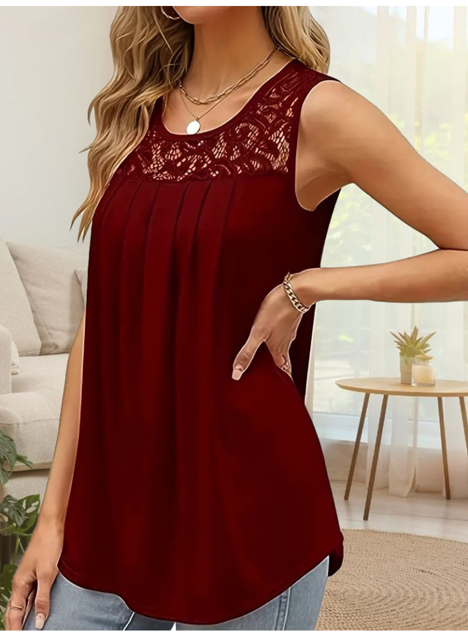 Kadın Askılı Yuvarlak Yaka Dantel Detaylı Viskon Bluz