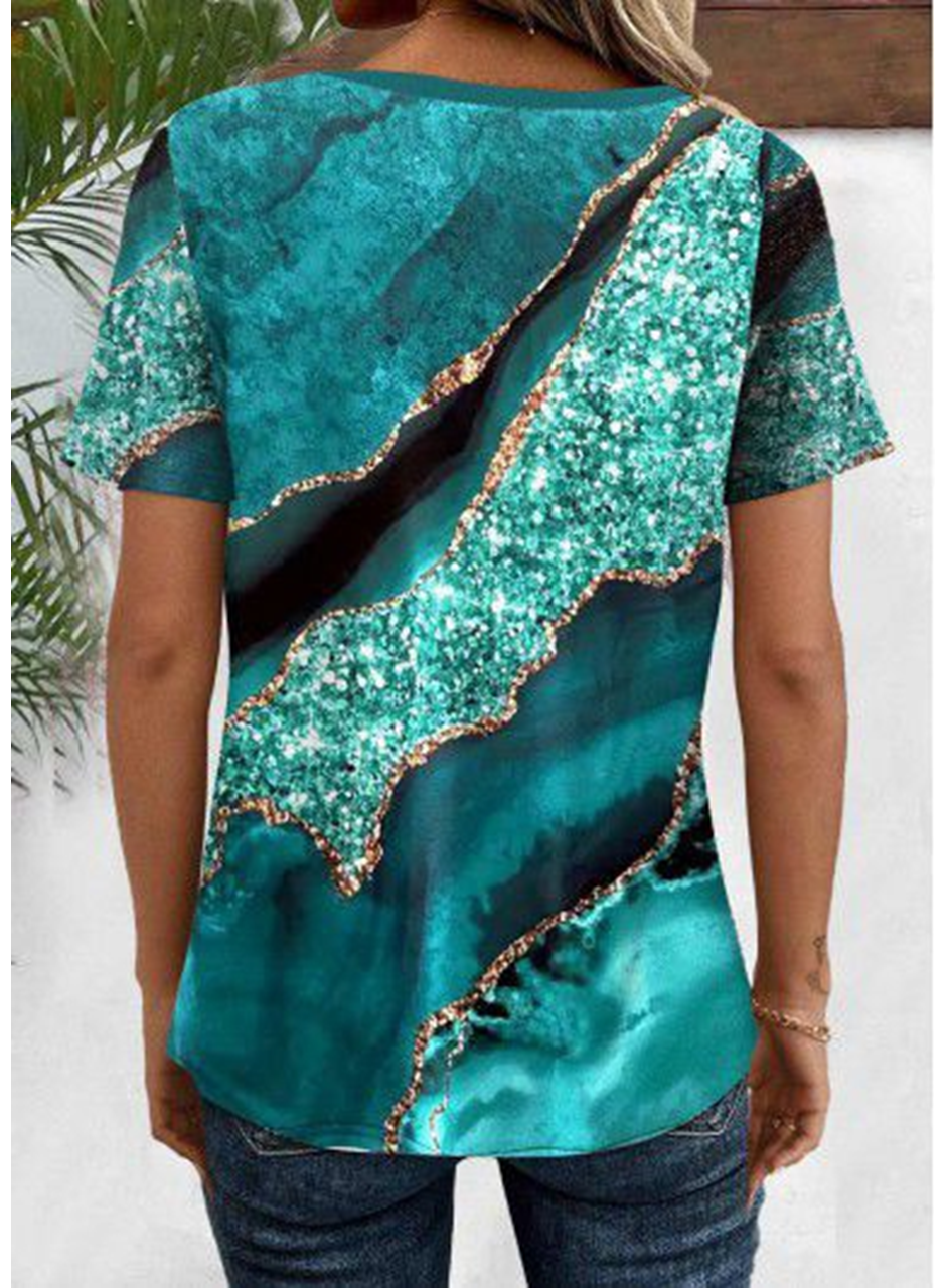 Kadın Kısa Kollu V Yakalı önden Düğmeli Baskılı Süprem Bluz