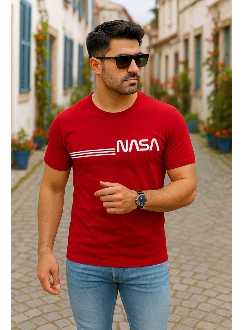 Erkek Kısa Kollu Nasa Baskı Basic Erkek T-shirt