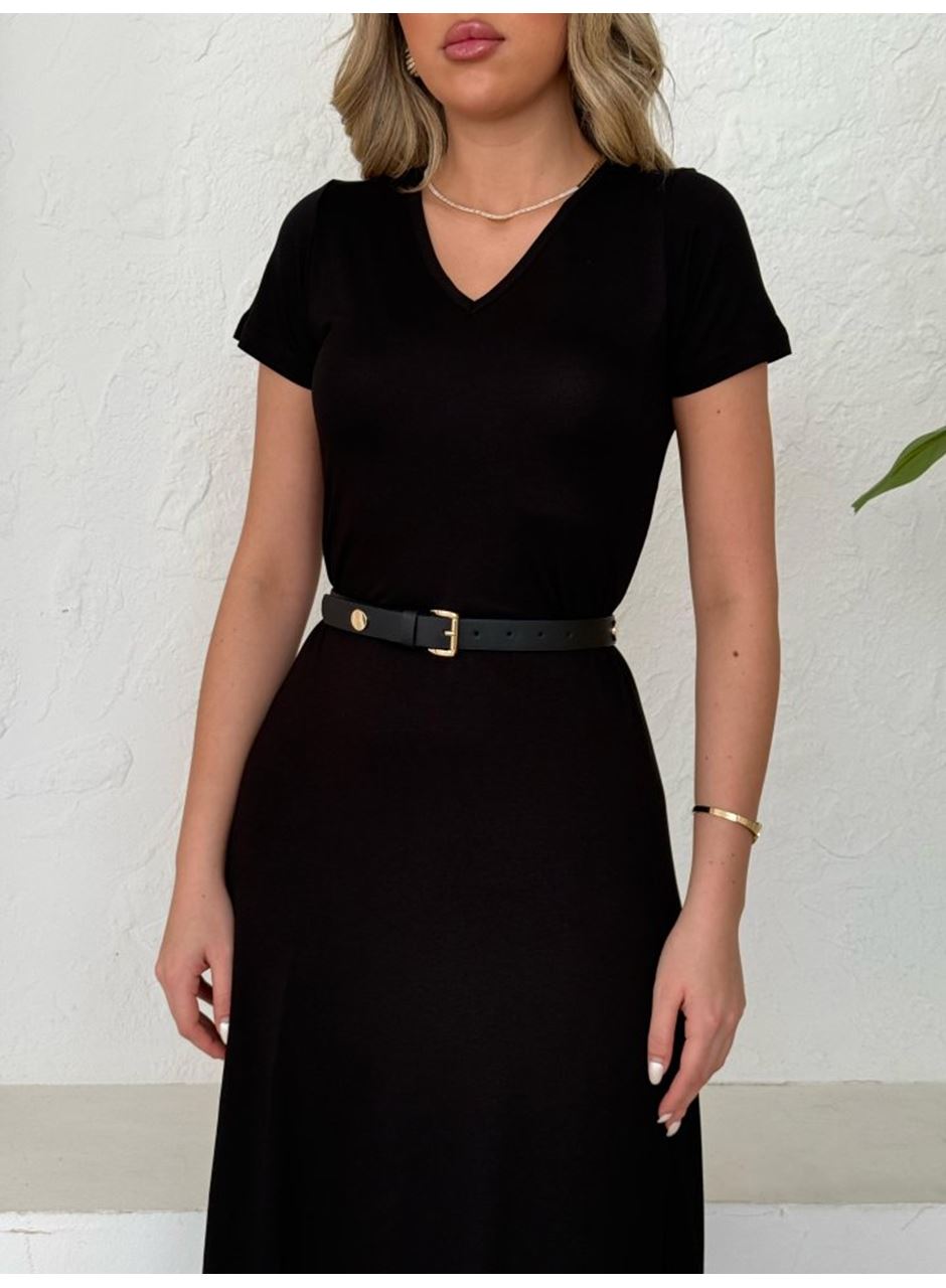 Kadın Kısa Kollu V Yaka Maxi Boy Elbise 124 Cm