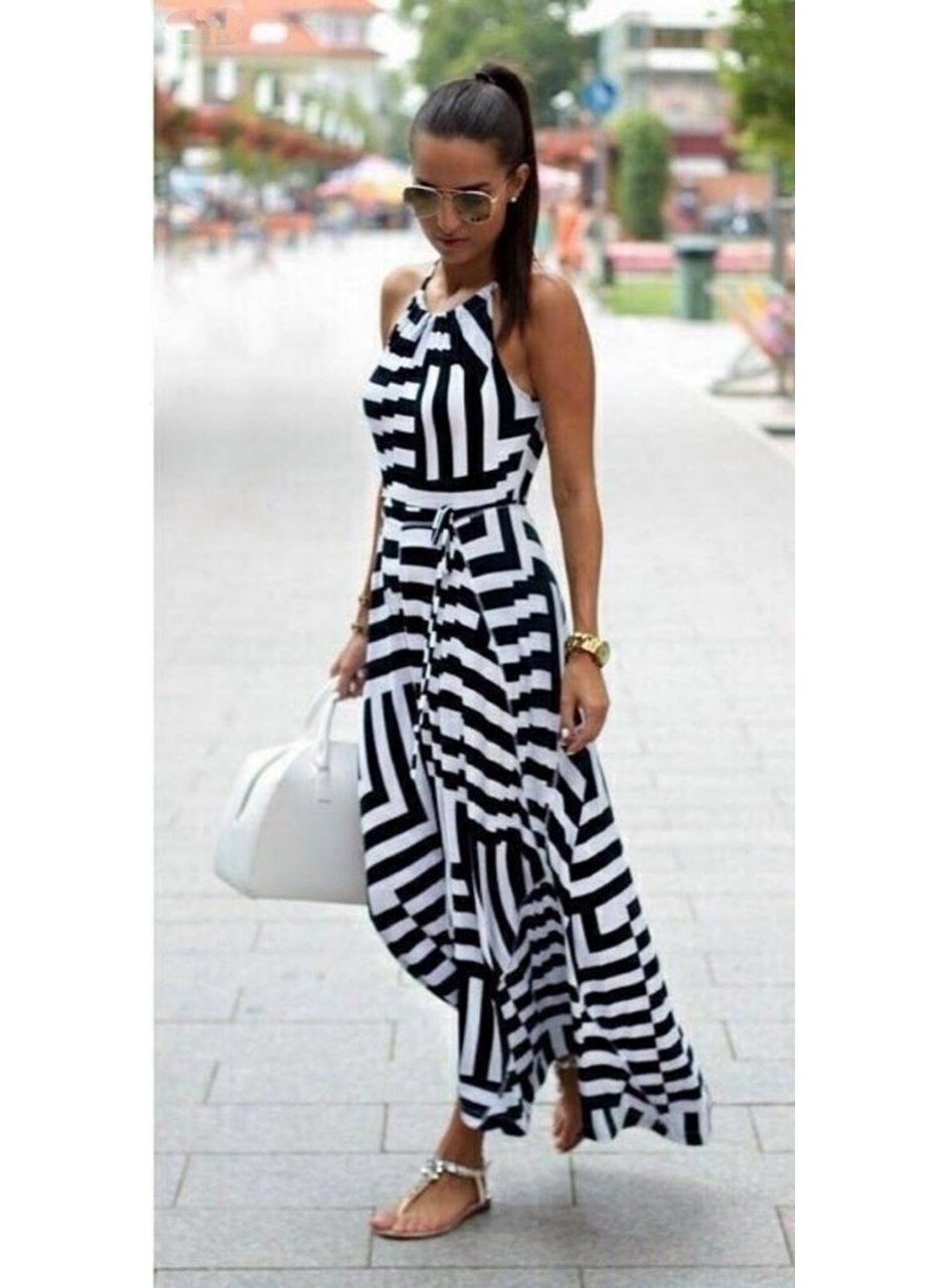 Kadın Ayarlanabilir Askılı Geometrik Desen Kuşaklı Gipeli Süprem Elbise