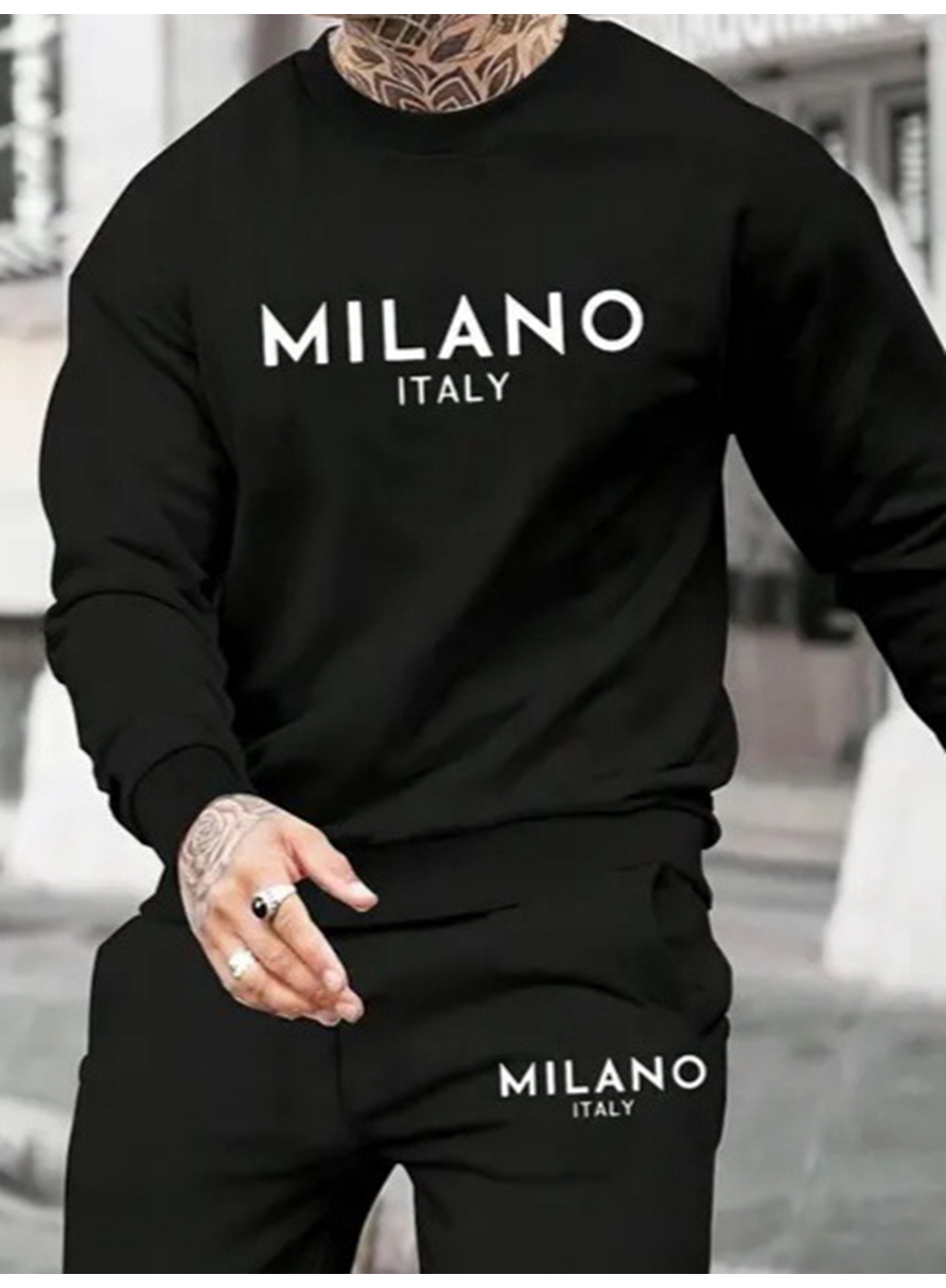 Erkek Uzun Kollu Baskı Detaylı Iki Iplik Takım