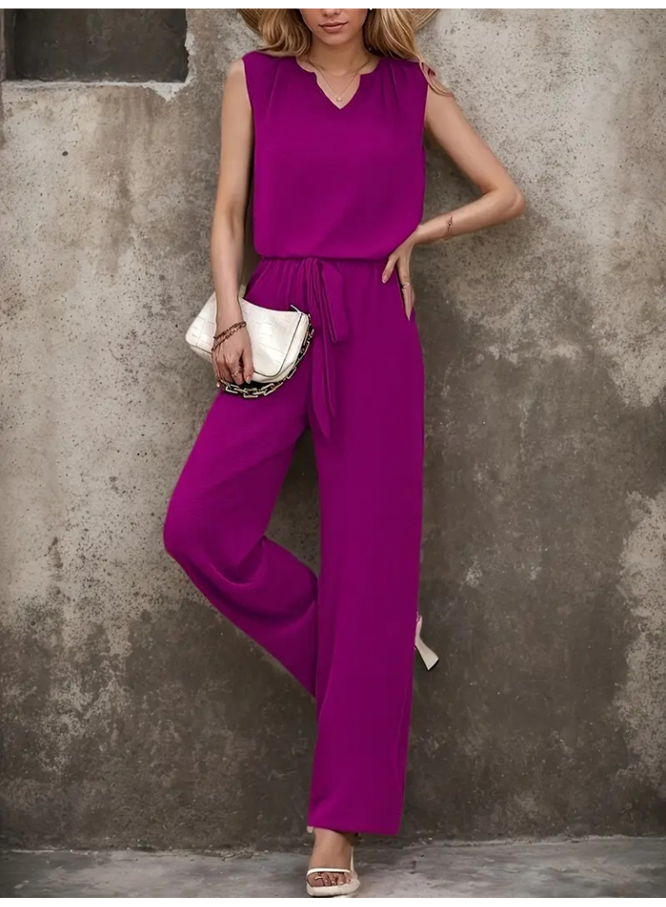 Kadın Kolsuz V Yakalı Aerobin Bluz Ve Belden Kuşaklı Pantolon Ikili Takım