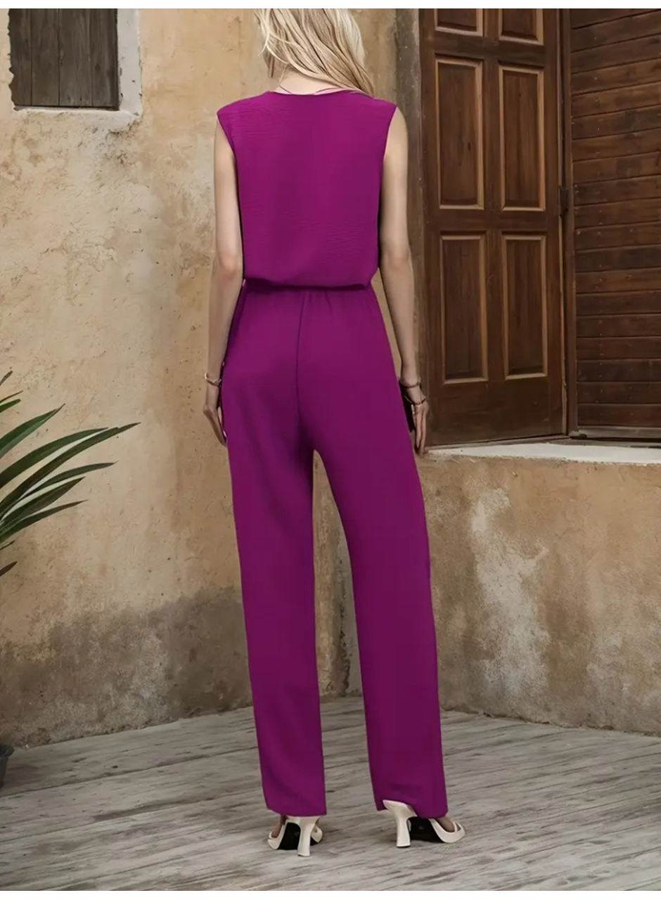 Kadın Kolsuz V Yakalı Aerobin Bluz Ve Belden Kuşaklı Pantolon Ikili Takım