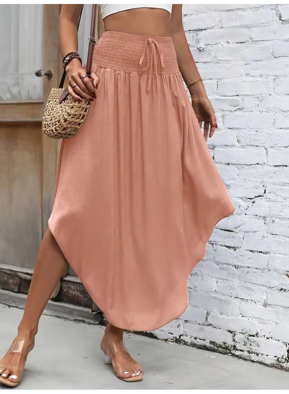 Kadın Yüksek Bel Belden Bağlamalı Asimetrik Kesim Detaylı Sandy Etek