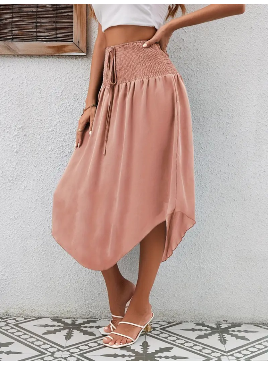 Kadın Yüksek Bel Belden Bağlamalı Asimetrik Kesim Detaylı Sandy Etek
