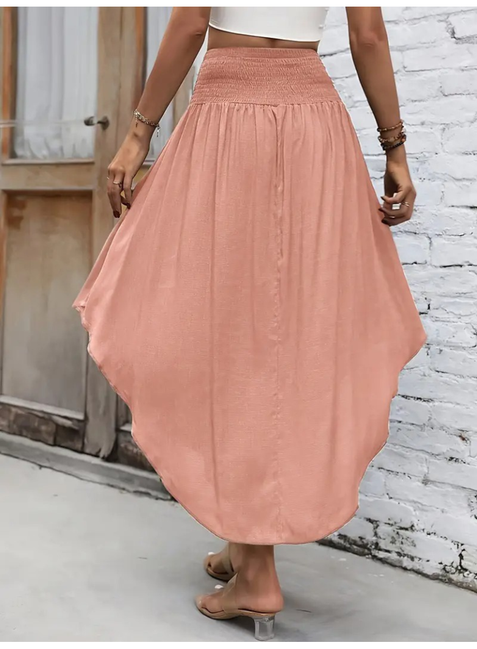 Kadın Yüksek Bel Belden Bağlamalı Asimetrik Kesim Detaylı Sandy Etek