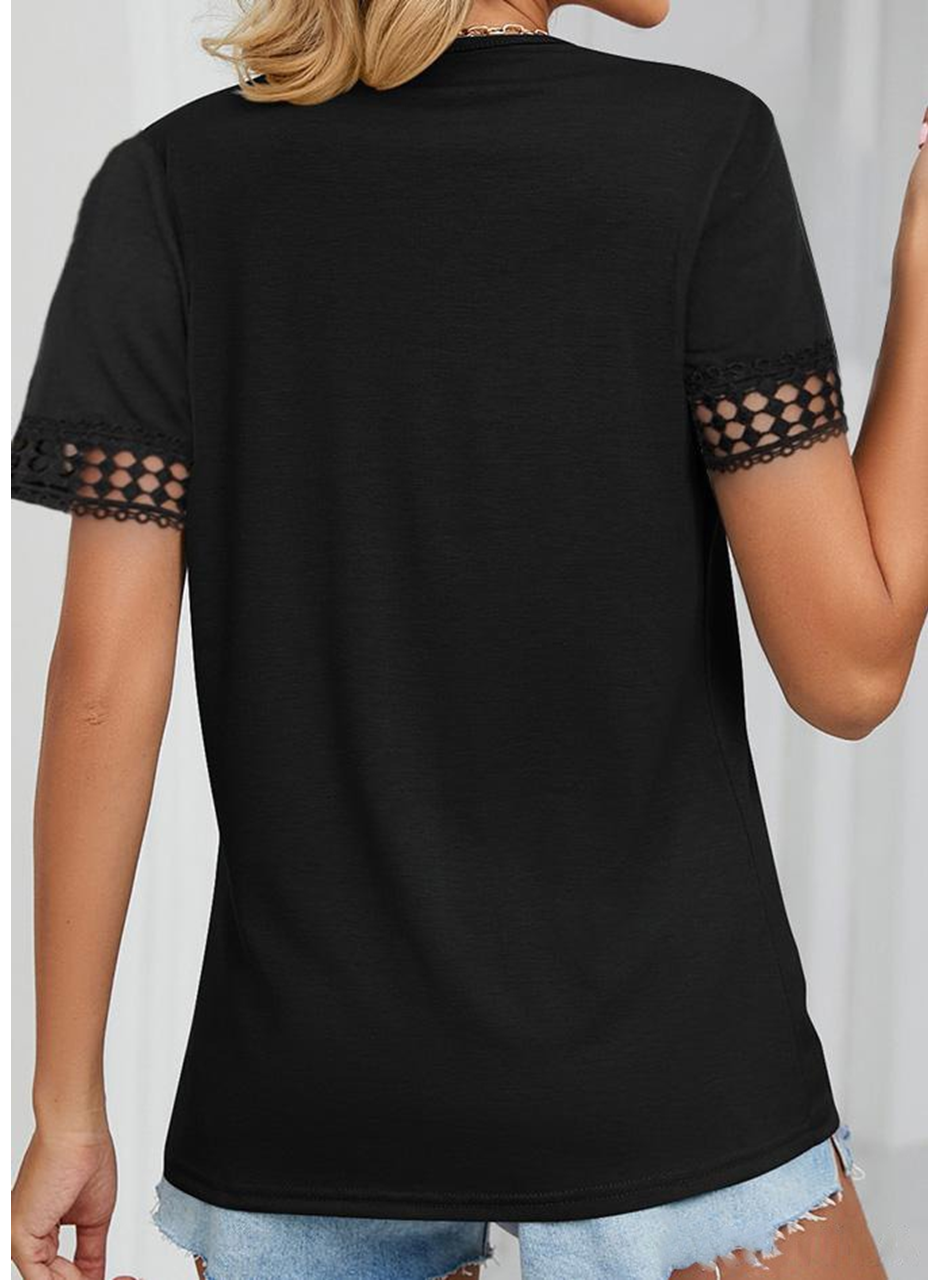 Kadın Kısa Kollu V Yaka Dantel Yakalı Viskon Bluz