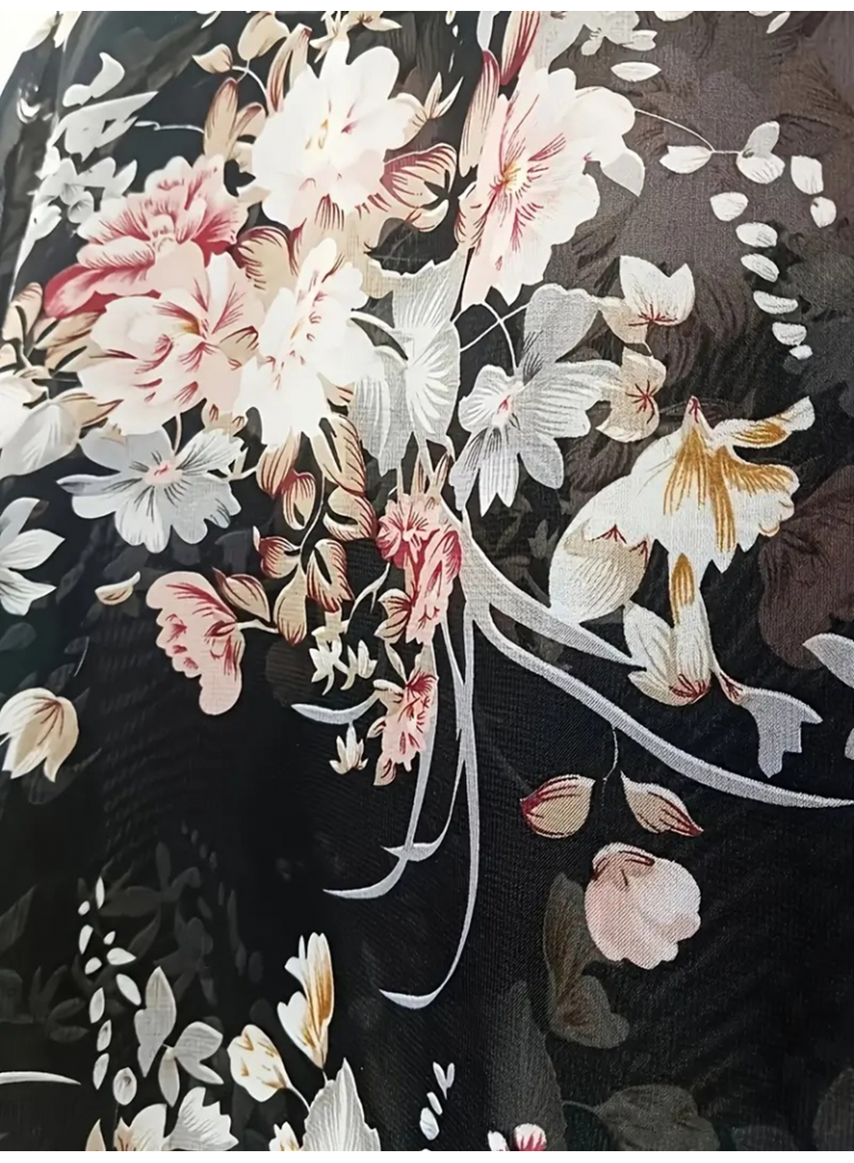 Kadın Kısa Kollu Yuvarlak Yaka çiçek Baskılı Asimetrik Kesim şifon Bluz