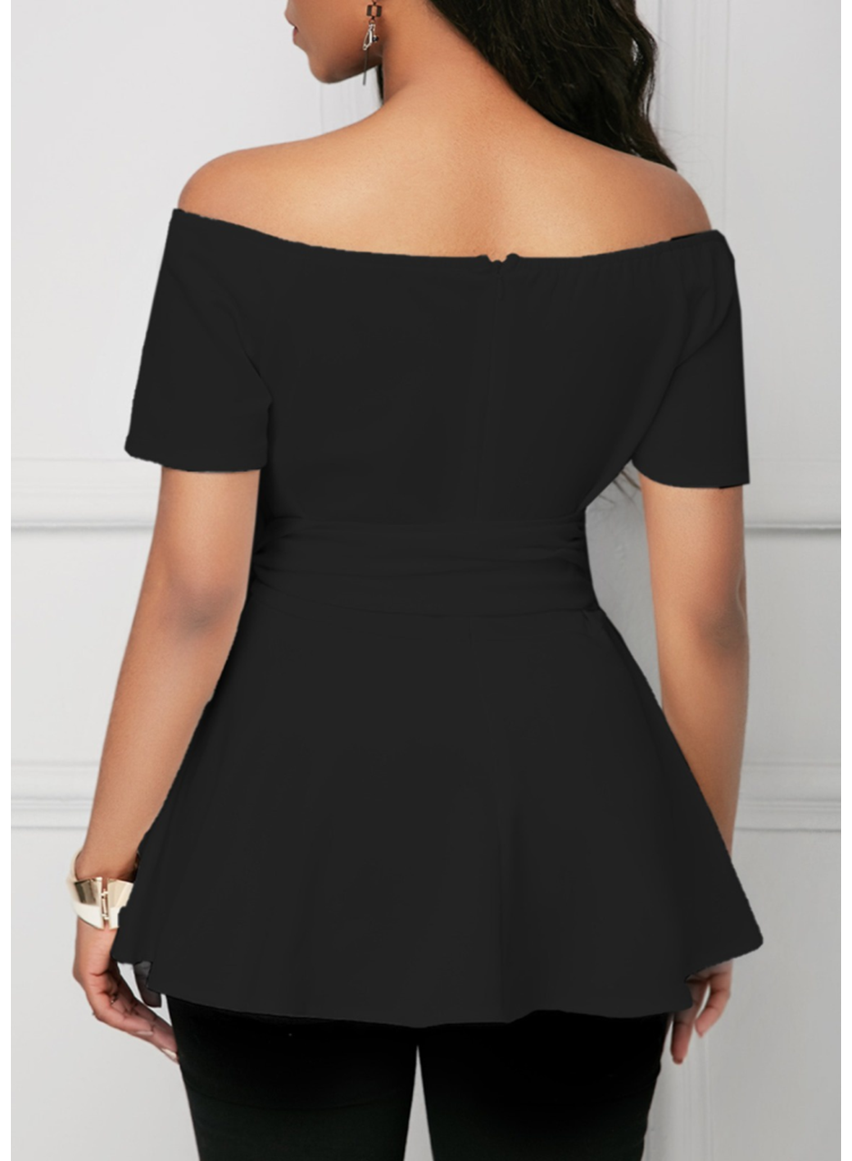 Kadın Kısa Kollu Madonna Yaka Yandan Bağlamalı Ithal Krep Bluz