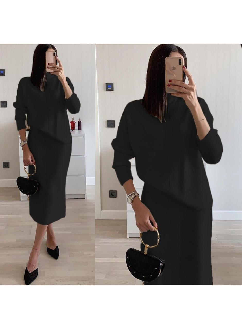 Kadın Uzun Kollu Boğazlı Kazak Ve Yanı Yırtmaçlı Etek Akrilik Ikili Takım