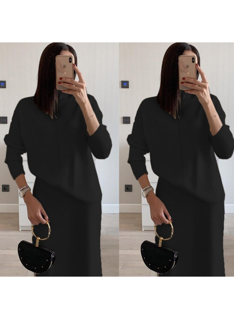 Kadın Uzun Kollu Boğazlı Kazak Ve Yanı Yırtmaçlı Etek Akrilik Ikili Takım