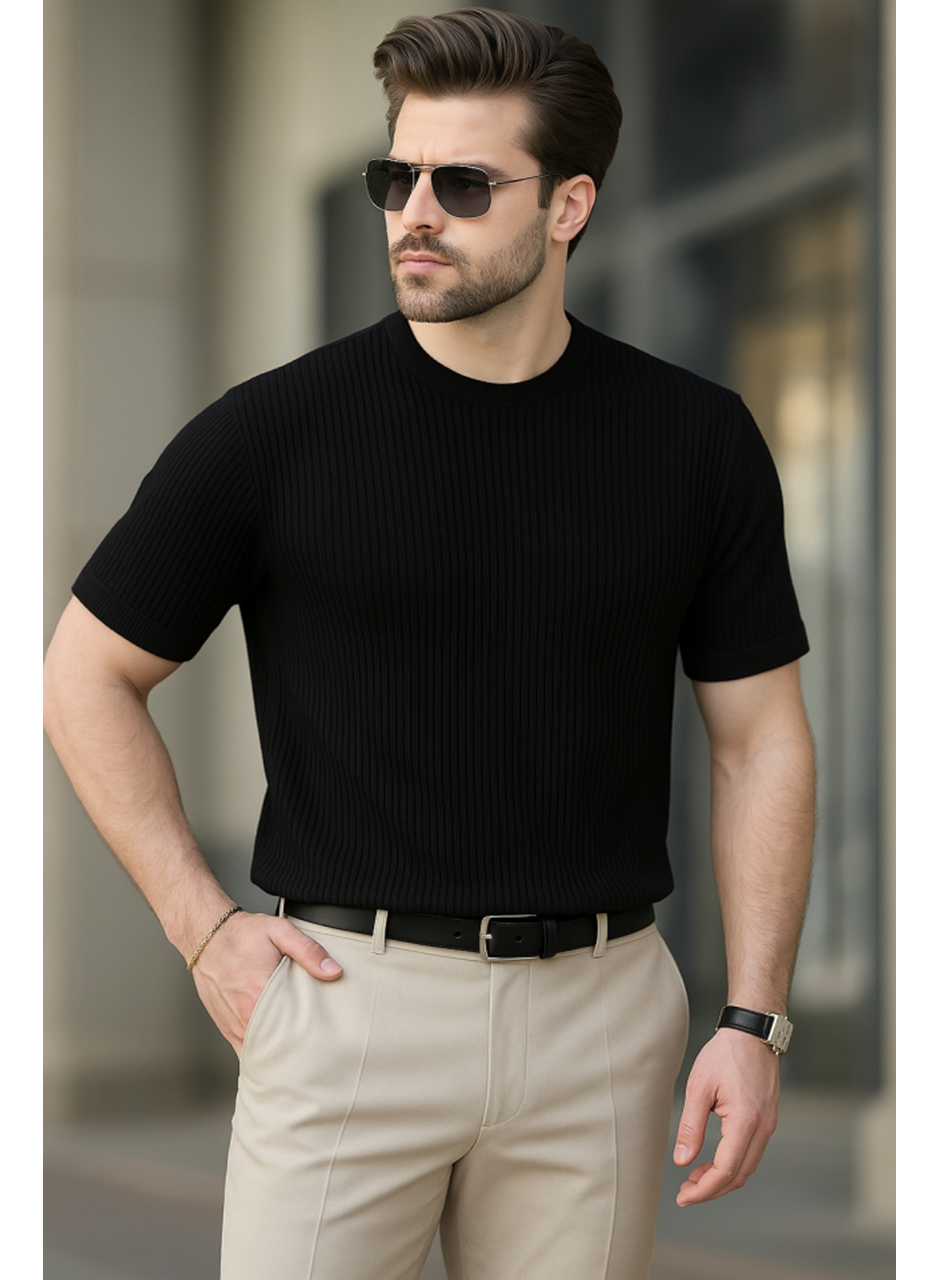 Erkek Kısa Kollu Bisiklet Yaka Triko Tişört