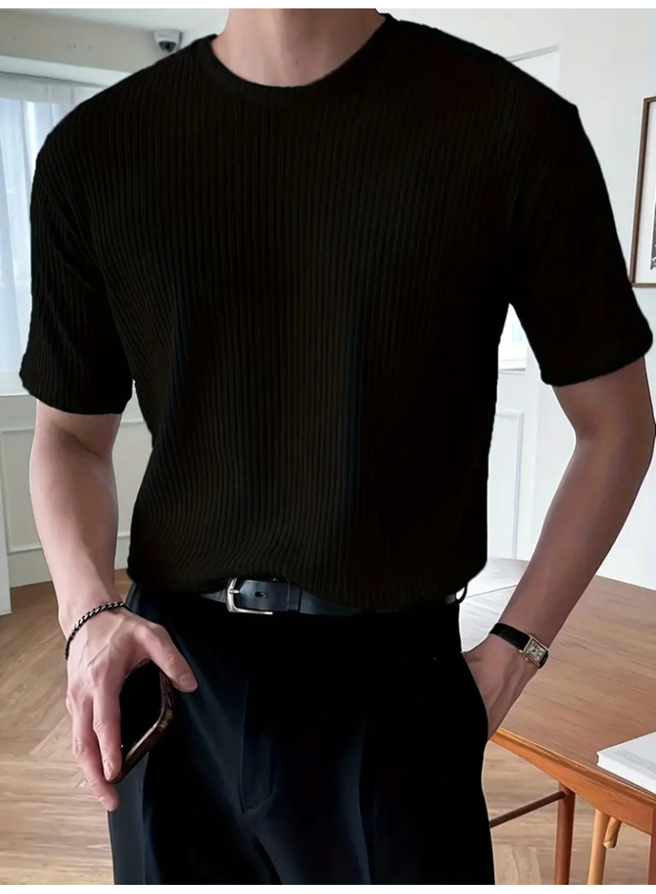 Erkek Kısa Kollu Bisiklet Yaka Triko Tişört