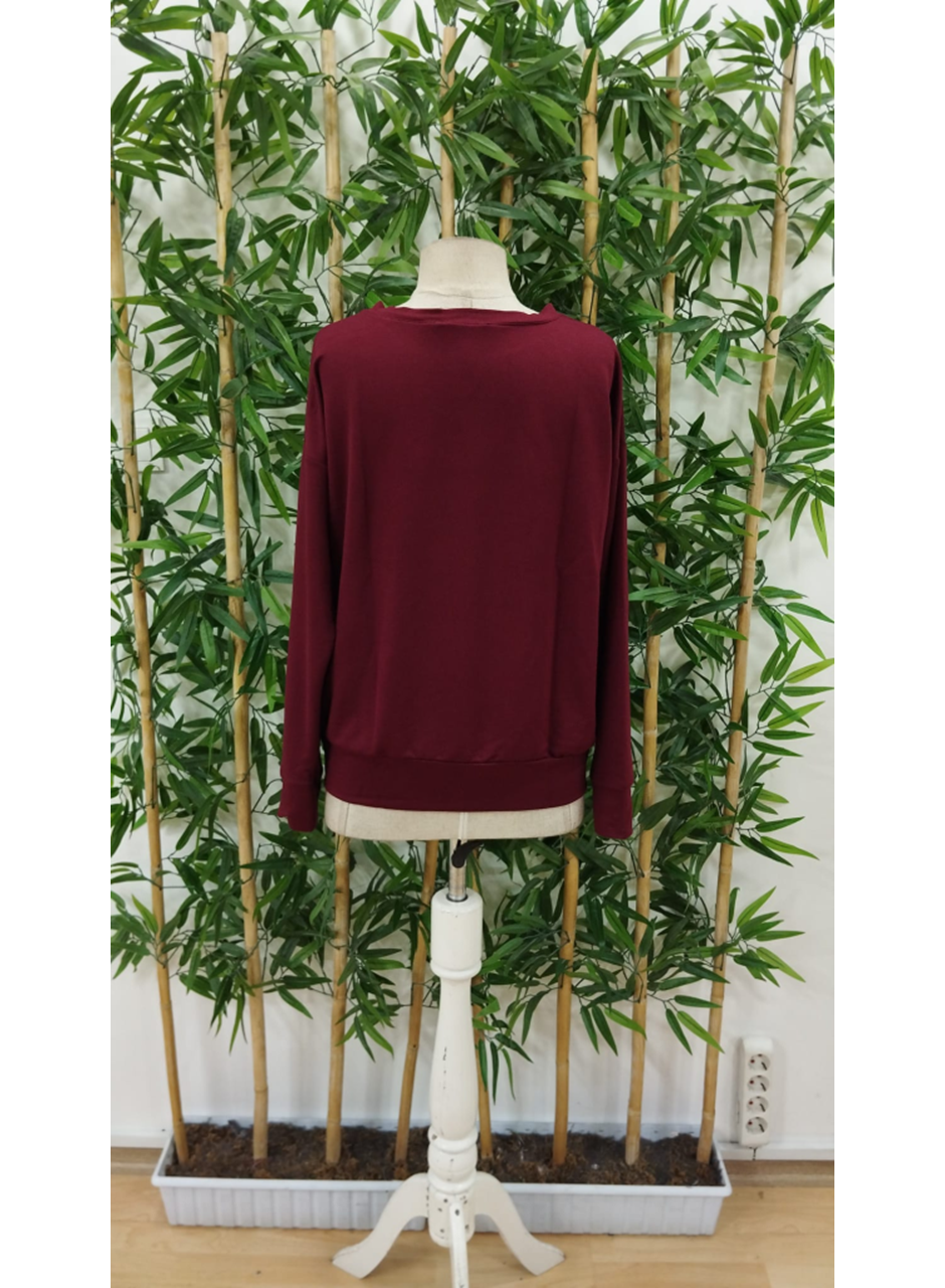 Kadın Uzun Kollu Bisiklet Yaka Desenli Viskon Iki Iplik Bluz