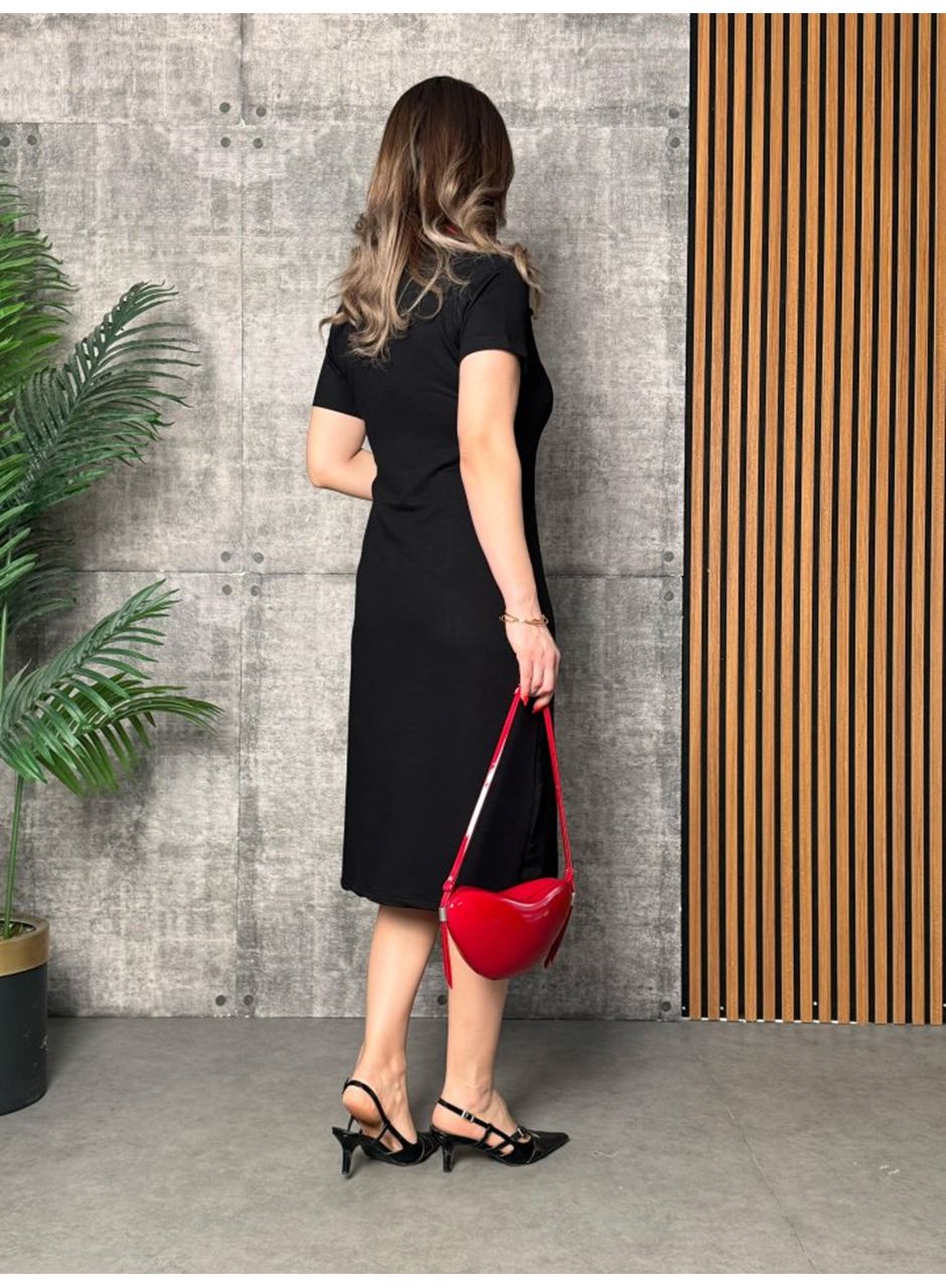 Kadın Yaka Ribanalı Çift Yırtmaçlı Elbise