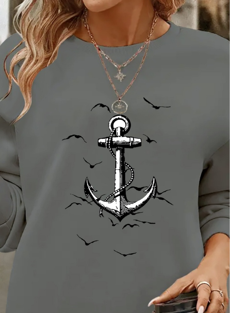 Kadın Uzun Kollu Bisiklet Yaka Desenli Viskon Iki Iplik Bluz