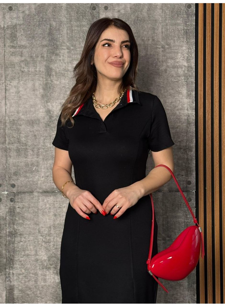 Kadın Yaka Ribanalı Çift Yırtmaçlı Elbise