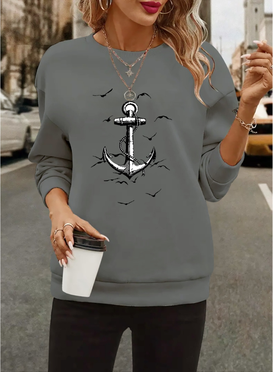 Kadın Uzun Kollu Bisiklet Yaka Desenli Viskon Iki Iplik Bluz