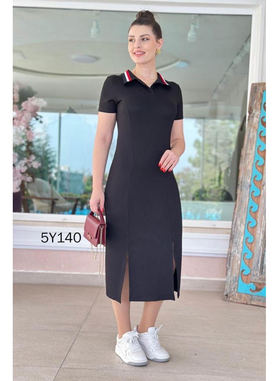 Kadın Yaka Ribanalı Çift Yırtmaçlı Elbise