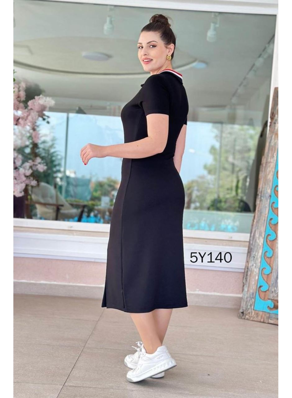 Kadın Yaka Ribanalı Çift Yırtmaçlı Elbise