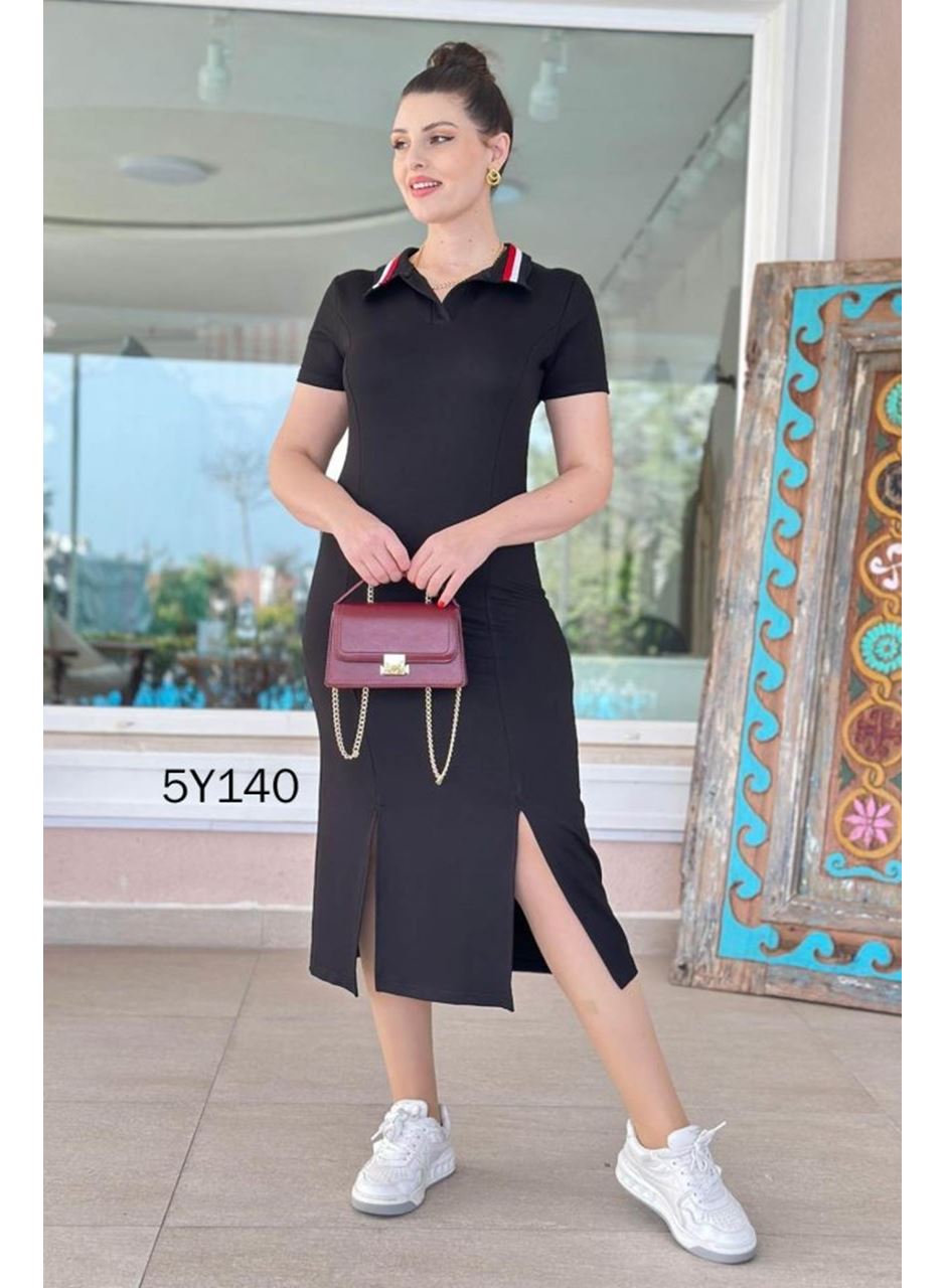 Kadın Yaka Ribanalı Çift Yırtmaçlı Elbise