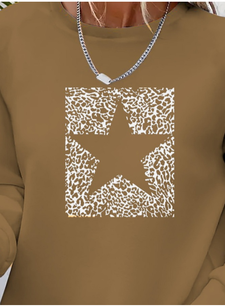 Kadın Uzun Kollu Bisiklet Yaka Desenli Viskon Iki Iplik Bluz