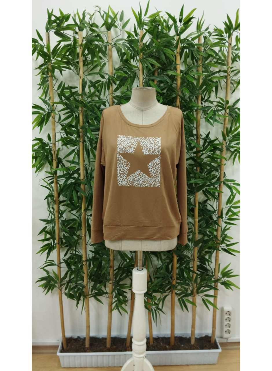 Kadın Uzun Kollu Bisiklet Yaka Desenli Viskon Iki Iplik Bluz