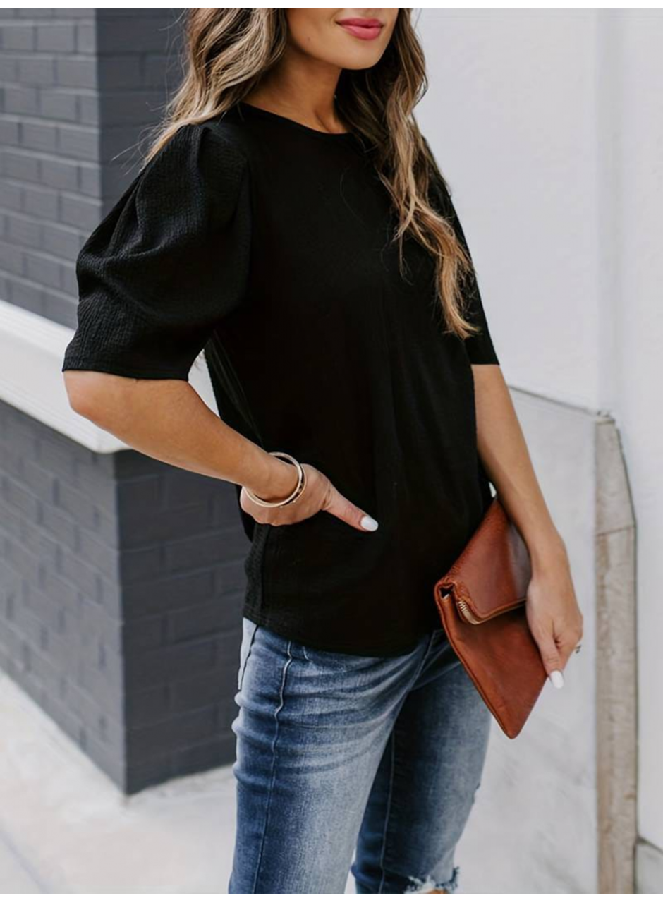 Kadın Kısa Kollu Pileli Balın Kol Bürümcük Bluz